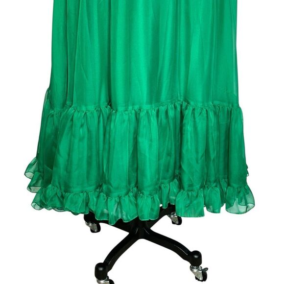 Mac Duggal Emerald Green Sheer Puff Sleeve Bow Neck Gown | 2 - Picture 4 of 10